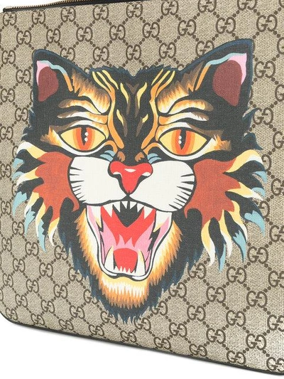 Shop Gucci Angry Cat Print Gg Supreme Flat Messenger Bag
