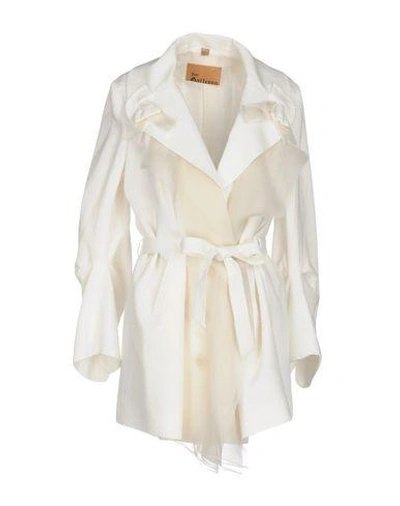Shop John Galliano Belted Coats In Ivory