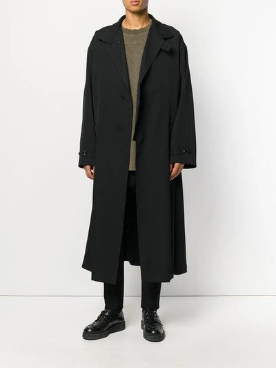 Shop Yohji Yamamoto Long Boxy Coat - Black