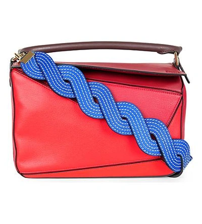 Shop Loewe Wavy Stitches Leather Strap In Electric Blue