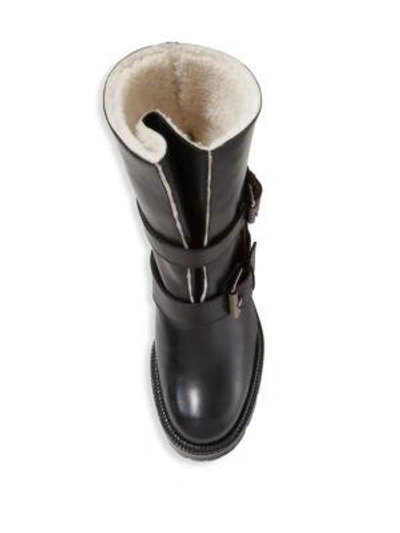 Shop Christian Louboutin Viyonce 70 Shearling & Leather Boots In Black