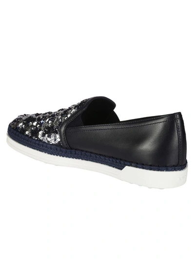 Shop Tod's Sequin Embellished Slip-on Sneakers In Blue
