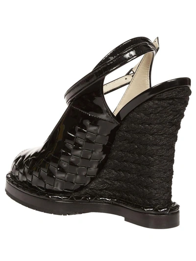 Shop Bottega Veneta Intrecciato Wedge Sandals In Black