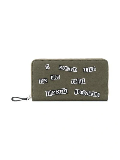 Shop Valentino Word Patch Zip Wallet In Green