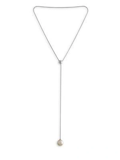 Shop Majorica Women's 16mm White Organic Faux Pearl Y-necklace In Silver