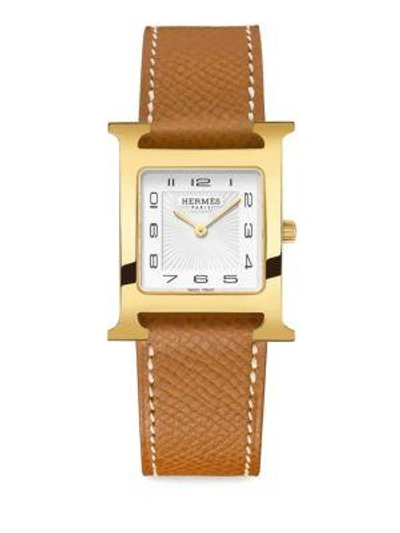 Shop Hermès Watches Women's Heure H 30mm Goldplated Stainless Steel & Leather Strap Watch In Cognac