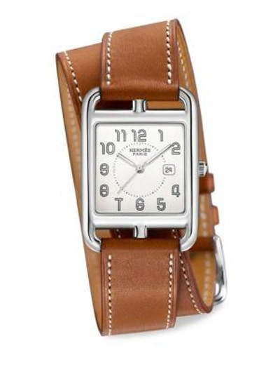 Shop Hermès Watches Women's Cape Cod 37mm Stainless Steel & Leather Strap Watch In Cognac