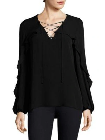 Kobi Halperin Corrie Long-sleeve Lace-up Silk Blouse In Black