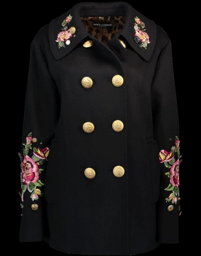 Shop Dolce & Gabbana Embroidered Coat In Black