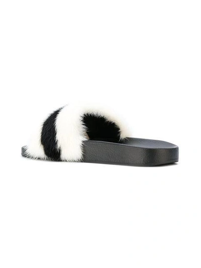 Shop Givenchy Black And White Stripe Fur Slides