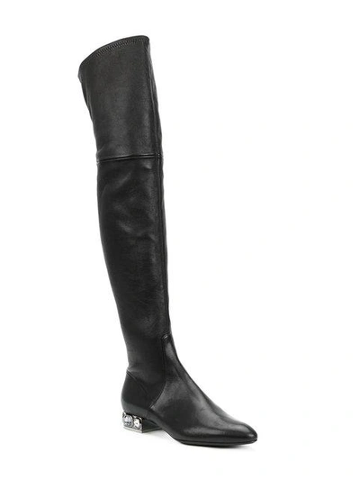 Shop Casadei Embellished Heel Over-the-knee Boots In Black