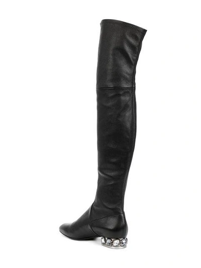 Shop Casadei Embellished Heel Over-the-knee Boots In Black