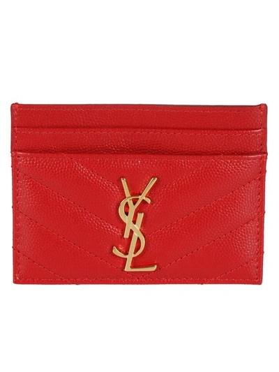 Shop Saint Laurent Monogram Logo Plaque Cardholder In New Red