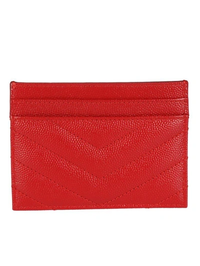 Shop Saint Laurent Monogram Logo Plaque Cardholder In New Red