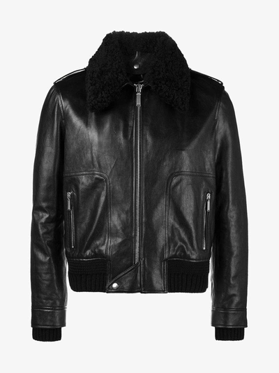 Shop Saint Laurent Shearling Collar Flight Jacket In Black