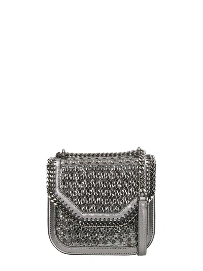 Shop Stella Mccartney Wicker Falabella Box Mini Shoulder Bag In Silver
