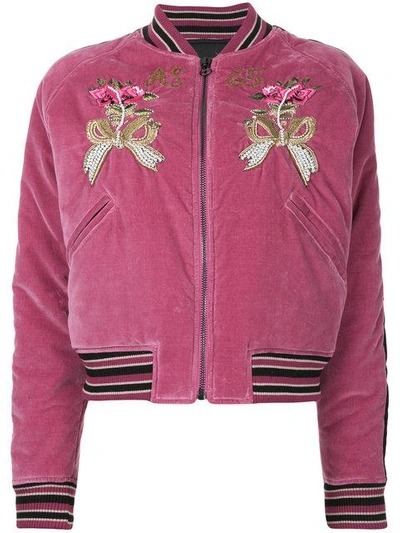 Shop As65 Flower-embroidered Bomber Jacket In Pink