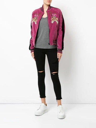 Shop As65 Flower-embroidered Bomber Jacket In Pink