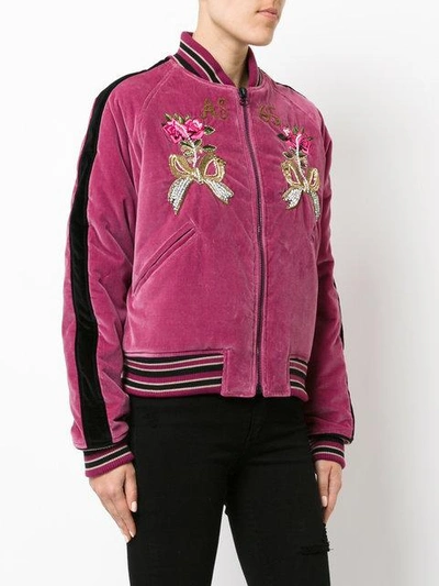 Shop As65 Flower-embroidered Bomber Jacket In Pink