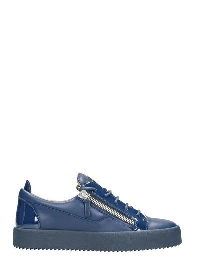 Shop Giuseppe Zanotti Blue Leather Low Sneakers