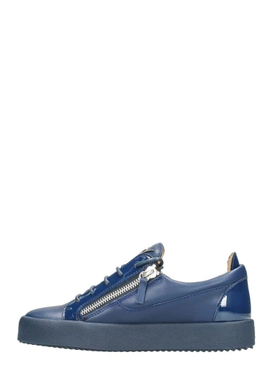 Shop Giuseppe Zanotti Blue Leather Low Sneakers