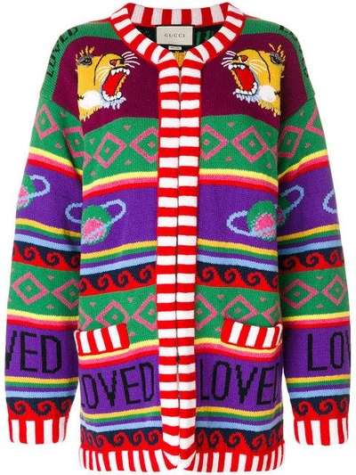 Shop Gucci Tiger Intarsia Knit Cardigan - Multicolour