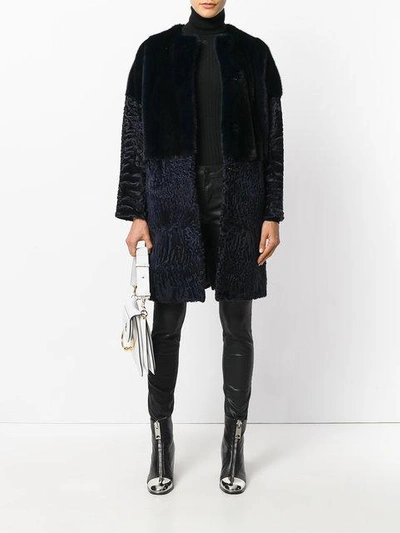 Shop Liska Mid-length Fur Coat In Dunkelblau