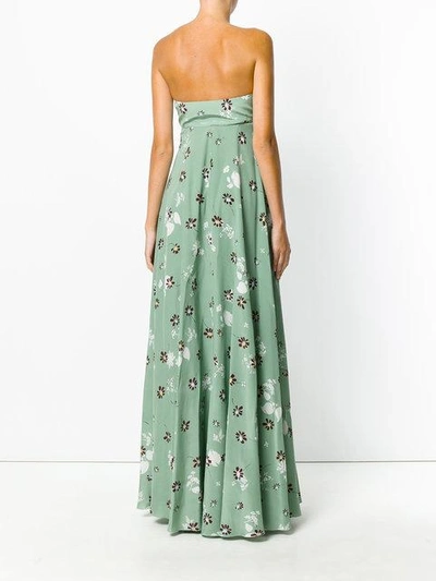 Shop Valentino Floral Print Strapless Gown In Green