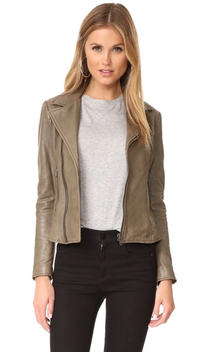 June Classic Fitted Leather Jacket In Olive