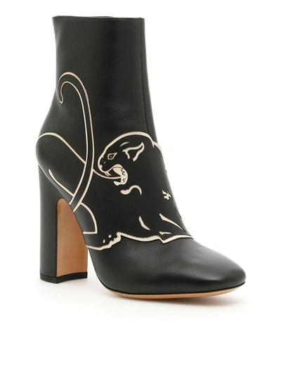 Shop Valentino Panther Booties In Nerobianco
