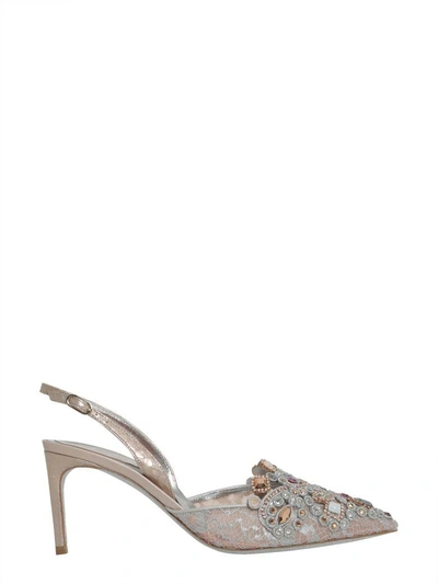 Shop René Caovilla Embellished Lace Slingback In Multicolor