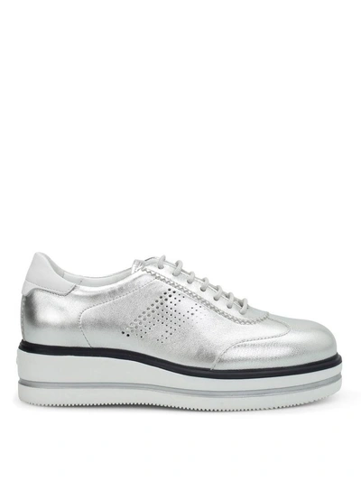 Shop Hogan H323 Wedge Lace-ups In Silver