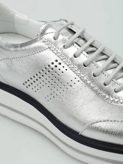 Shop Hogan H323 Wedge Lace-ups In Silver