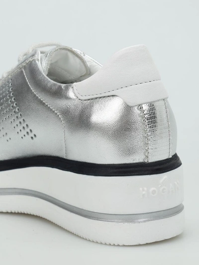 Shop Hogan H323 Wedge Lace-ups In Silver