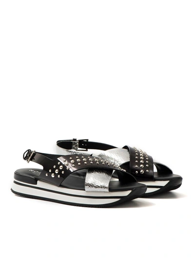 Shop Hogan Sandals - H257 In Black/silver