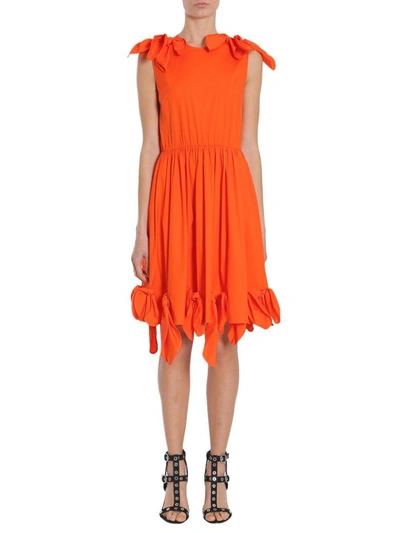 Shop Msgm Bow Detail Dress In Arancione