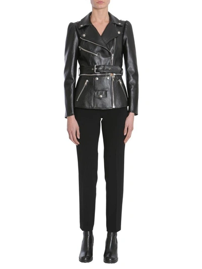 Shop Alexander Mcqueen Leather Biker Jacket In Nero