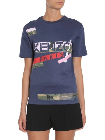 Shop Kenzo Camo Broken Print T-shirt In Blu