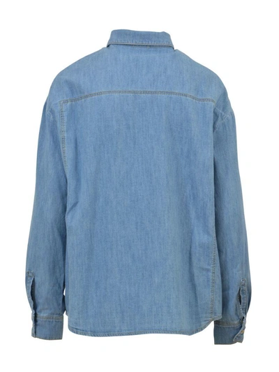 Shop Kenzo Denim Shirt With Patches In Light Blue