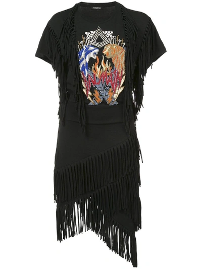 Balmain Fringe-trim Rocker T-shirt Dress, Black | ModeSens