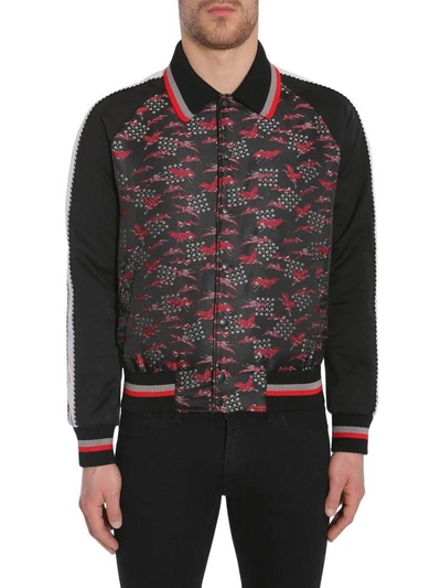 Shop Lanvin Crane Jacquard Bomber Jacket In Nero