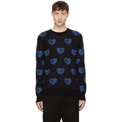 Shop Saint Laurent Black Heart And Lightning Bolt Sweater In 1080 Black/blue