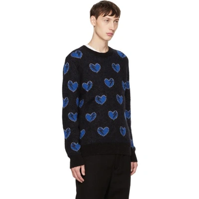 Shop Saint Laurent Black Heart And Lightning Bolt Sweater In 1080 Black/blue