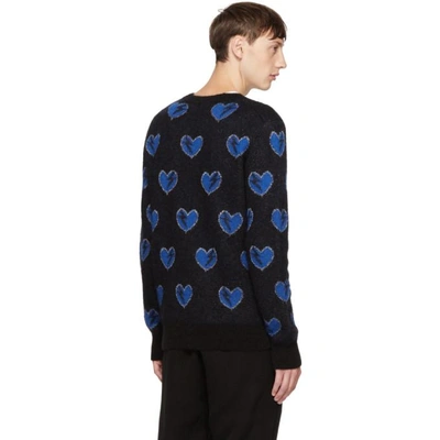 Shop Saint Laurent Black Heart And Lightning Bolt Sweater In 1080 Black/blue