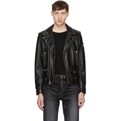 Saint Laurent Black Studded Leather Motorcycle Jacket In Black ...