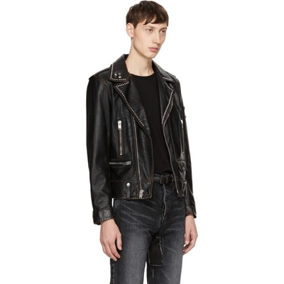 Shop Saint Laurent Black Studded Leather Motorcycle Jacket