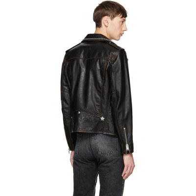 Shop Saint Laurent Black Studded Leather Motorcycle Jacket