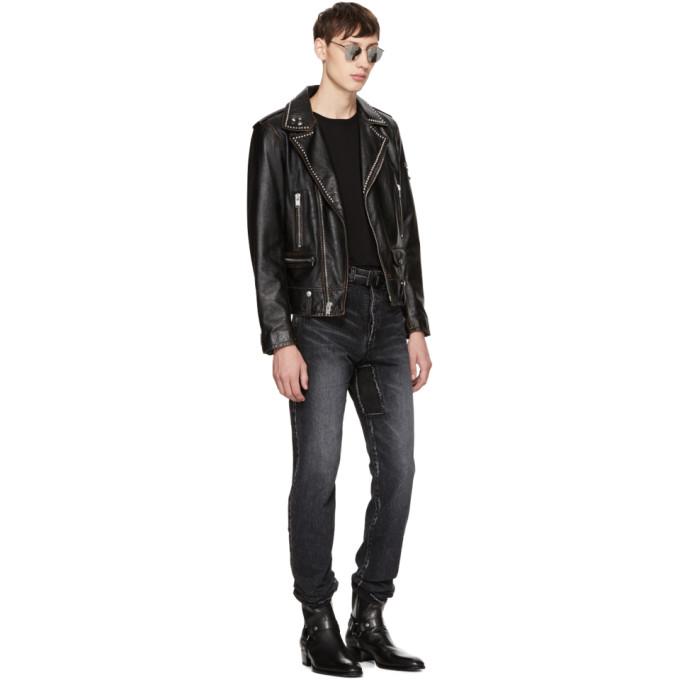 Saint Laurent Signature Stars Motorcycle Jacket In Black, Beige And ...