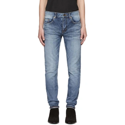 Saint Laurent Blue 'université' Low-waisted Skinny Jeans | ModeSens