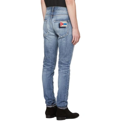 Shop Saint Laurent Blue 'université' Low-waisted Skinny Jeans